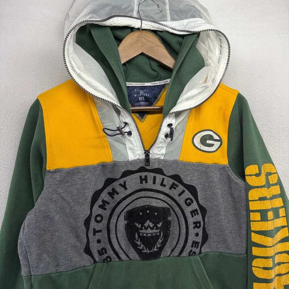 Green bay packers Hoodie men's Small Green Yellow Tommy Hilfiger Quarter Zip